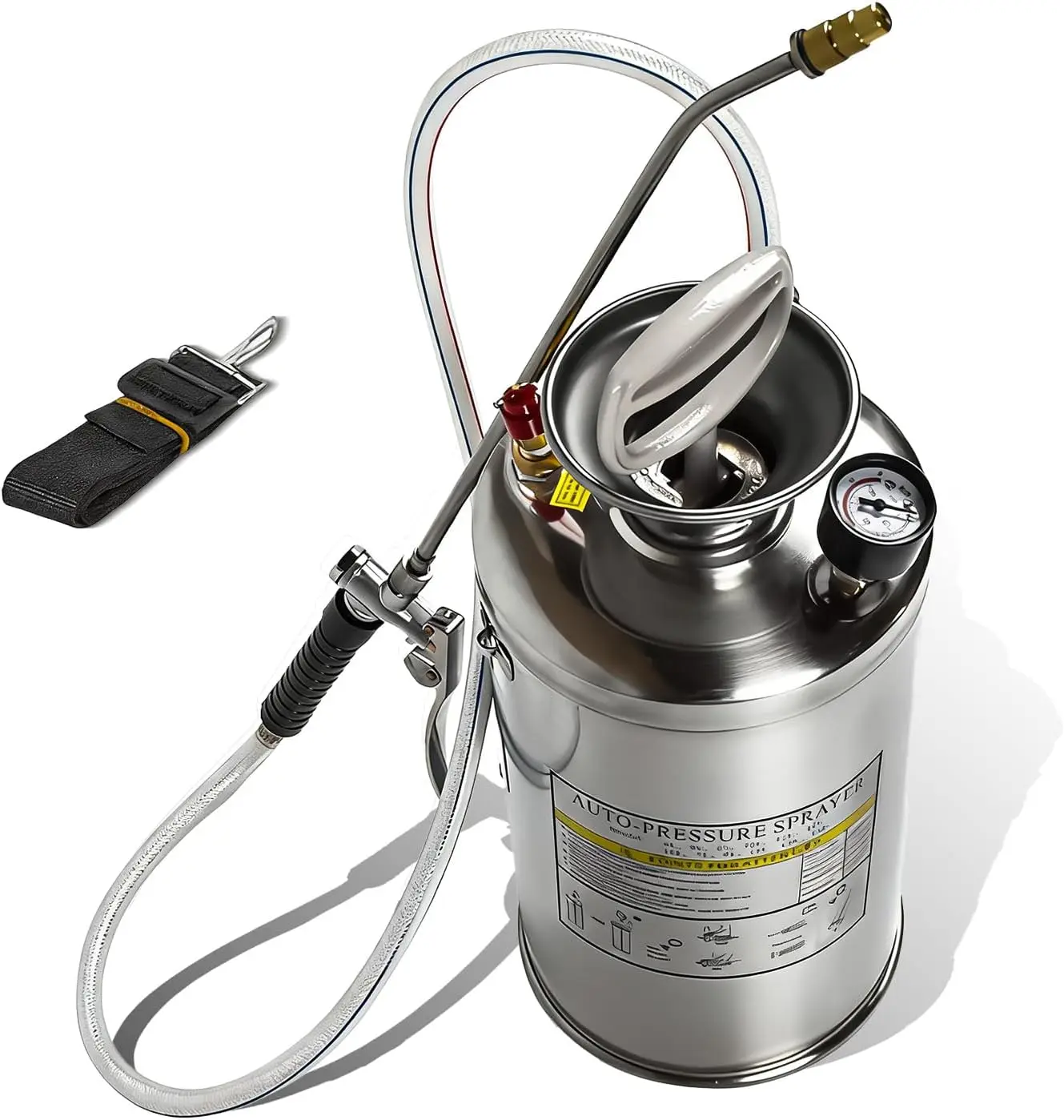 Hand Pump Sprayer 8L Total 6L Working Volume 15 Gallon Heavy Duty Stainless Steel 16in Wand 3FT Hose Adjustable Nozzle Pressure