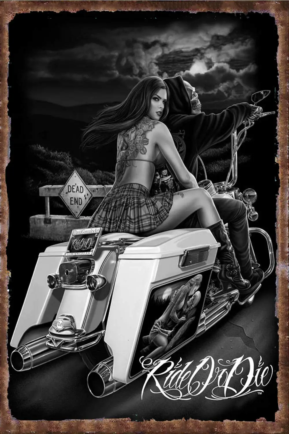 Vintage Metal Sign Ride or Die Motocycle Riding Pin Up Girl Tin Sign for Home Farmhouse Farm Country Chicken Coop Kitchen B sign