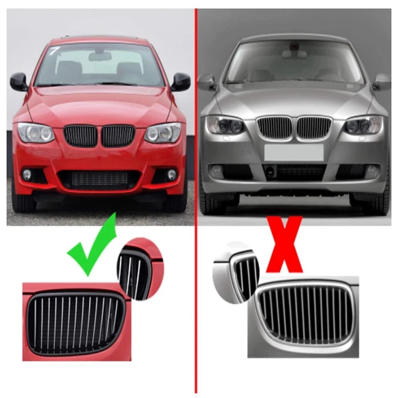 2PCS Car Front Hood Kidney Grille Bumper Matte Black Grill For -BMW E92 E93 3 Series 2-Door 2010-2013 Coupe Facelift