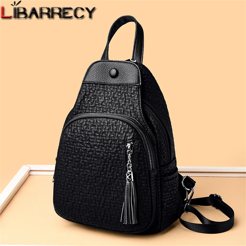 Luxury Designer High Quality Leather Women\'s Backpack Multifunctional Ladies Shoulder Bag Solid Color Ladies Anti-theft Backpack