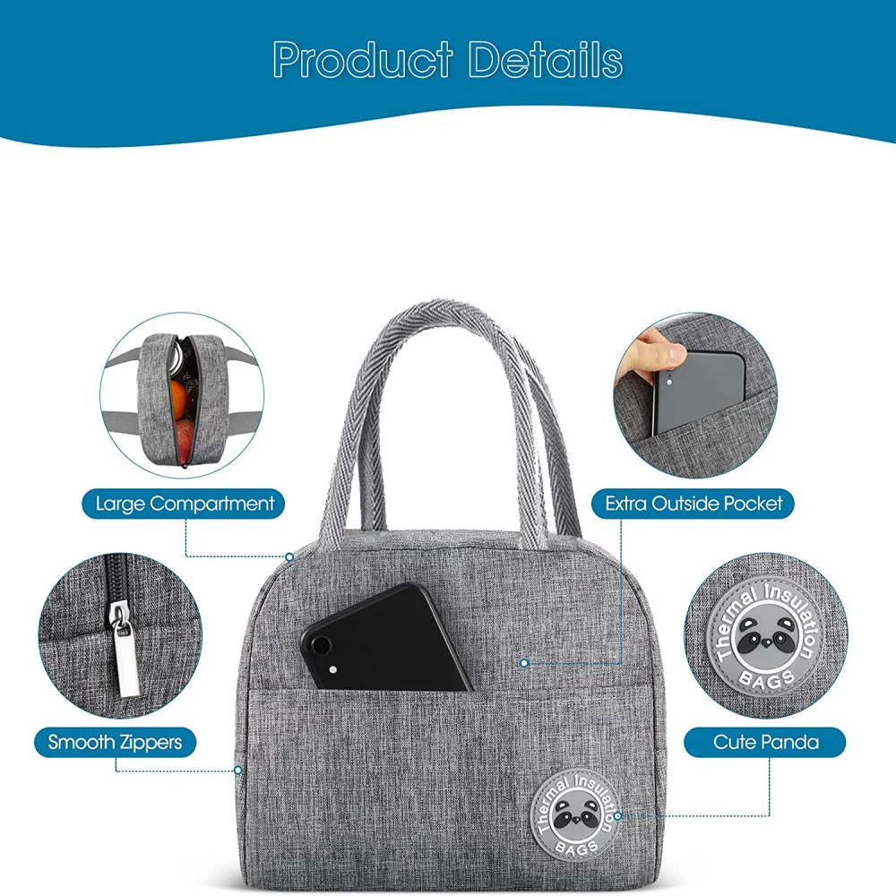 1PCS Portable Lunch Bags for Women Insulated Canvas Cooler Bag Thermal Food Picnic Lunch Box Kids Grey Astronaut Pattern Sreies