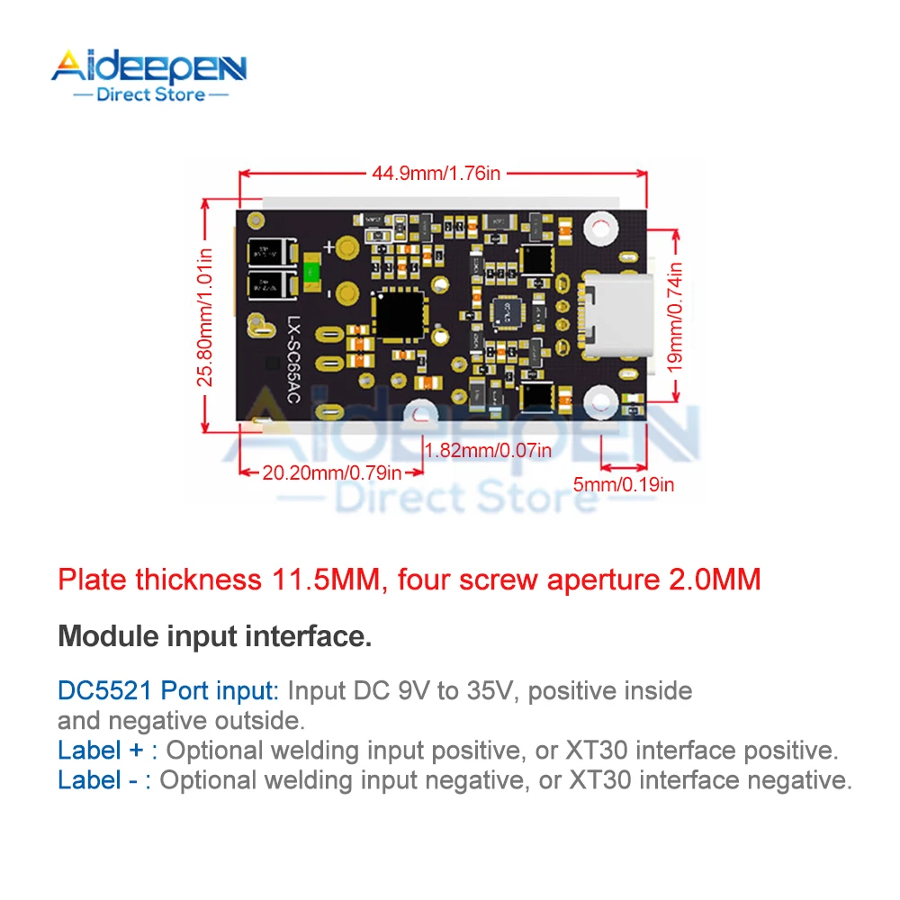 DC 9V-35V 65W do rodzaj USB C moduł szybkiego ładowania telefonu komórkowego obsługuje protokół QC4.0 PD2.0/3.0/PPS z portem wejściowym XT30