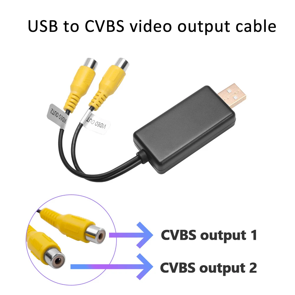 USB to Cvbs or USB to HDMI Video output Adapter to RCA interface Cable usb input 2 port vedio output to Car Radio Accessories An