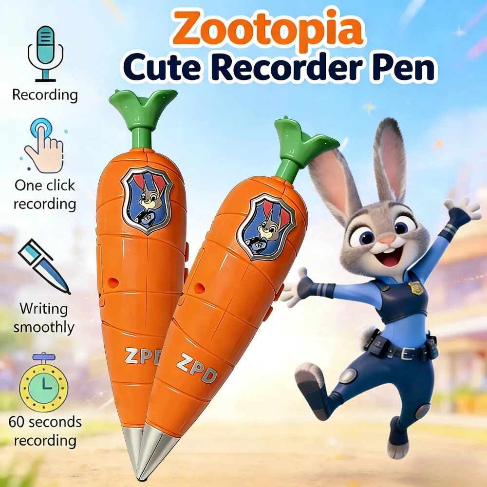 

Хит продаж: Ручка-диктофон Zootopia 2 Carrot | Стиль Джуди и Ника для детей | Мини-рекордер 60-х годов | Гелевая ручка 2-в-1 Stationery@.