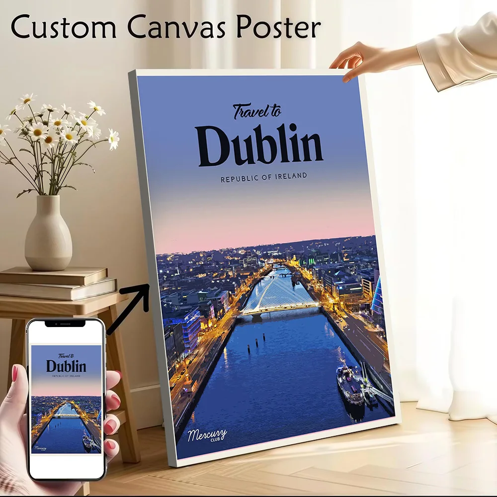 Visit Dublin Canvas Wall Arts Poster Customizable Pictures Printing for Room Specialty and Themed Home Decor Ornaments Bedroom