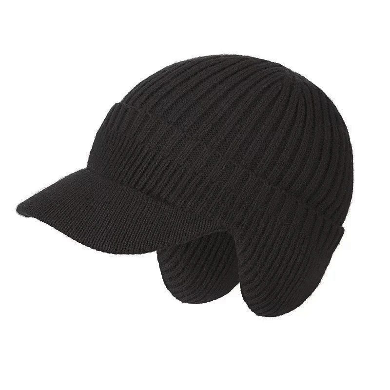 （NEW）Men Women Winter Warm Knitted Beanie Ear Flap Fleece Lined Short Brim Skullies Cap Outdoor Ski Cycling Weather Earmuff Hat