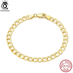 ORSA JEWELS 18K złota kubańska bransoletka łańcuchowa 925 srebro 5mm włoska moda ręcznie robiona bransoletka biżuteria dla kobiet mężczyzn SB123