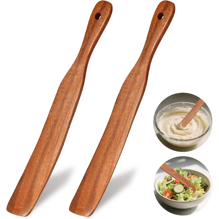 

【2 Pcs Wooden Kitchen Spatula Set】Salad & Pasta Mixing Spoons, Non-Scratch Cooking Utensils for Baking, Stirring, Serving