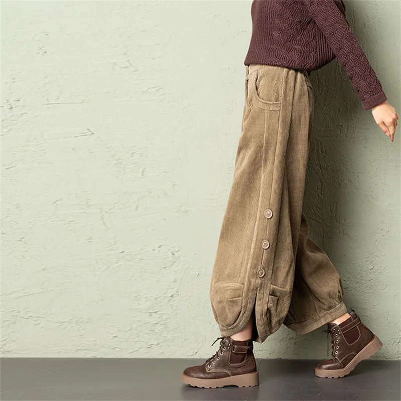 سروال قصير واسع الساق للنساء بنطلون عالي الخصر لخريف 2025 سروال قصير جديد فضفاض جيب كاكي أسود سروال نسائي #3