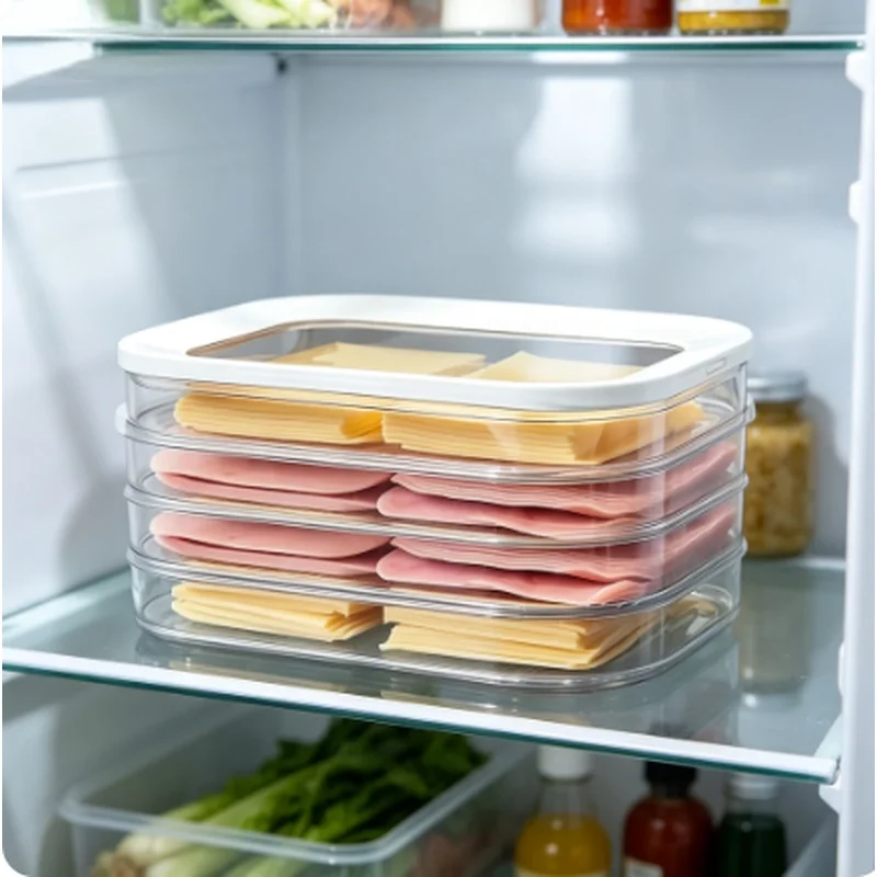 Stackable 4 Tier Food Storage Containers Leak Proof Reusable Organizer for Fridge Freezer Meat Cheese Shrimp Storage