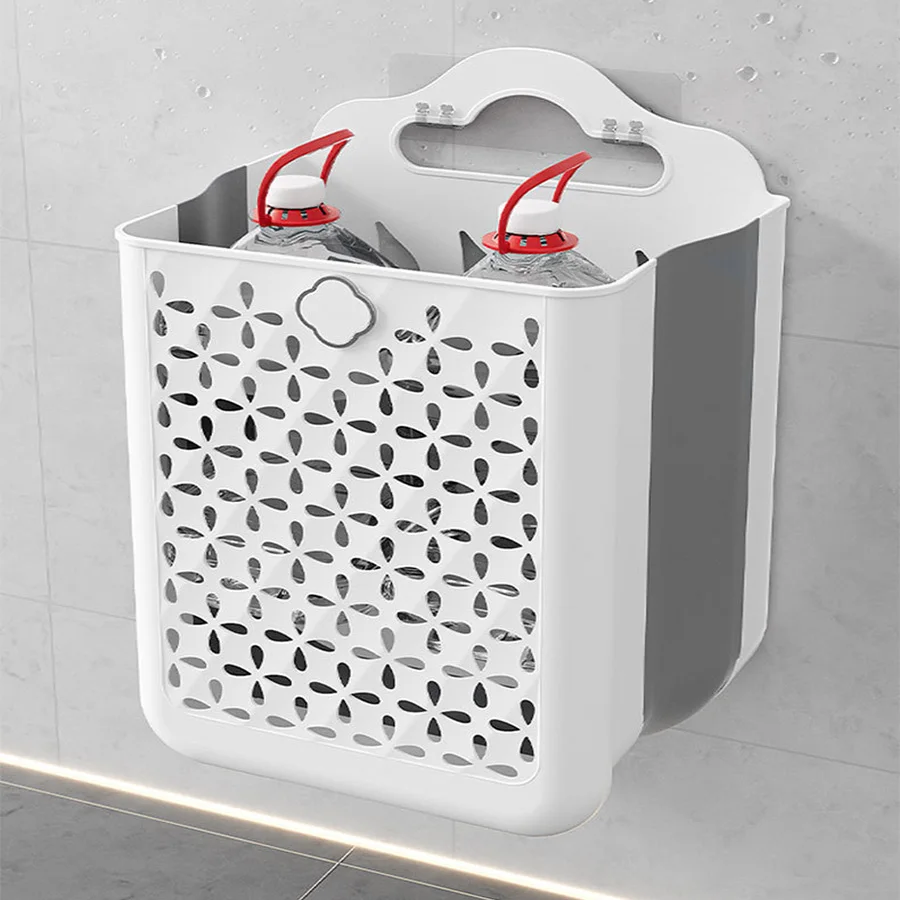 Household dirty clothes storage basket Wall hanging foldable household bathroom laundry basket storage blue