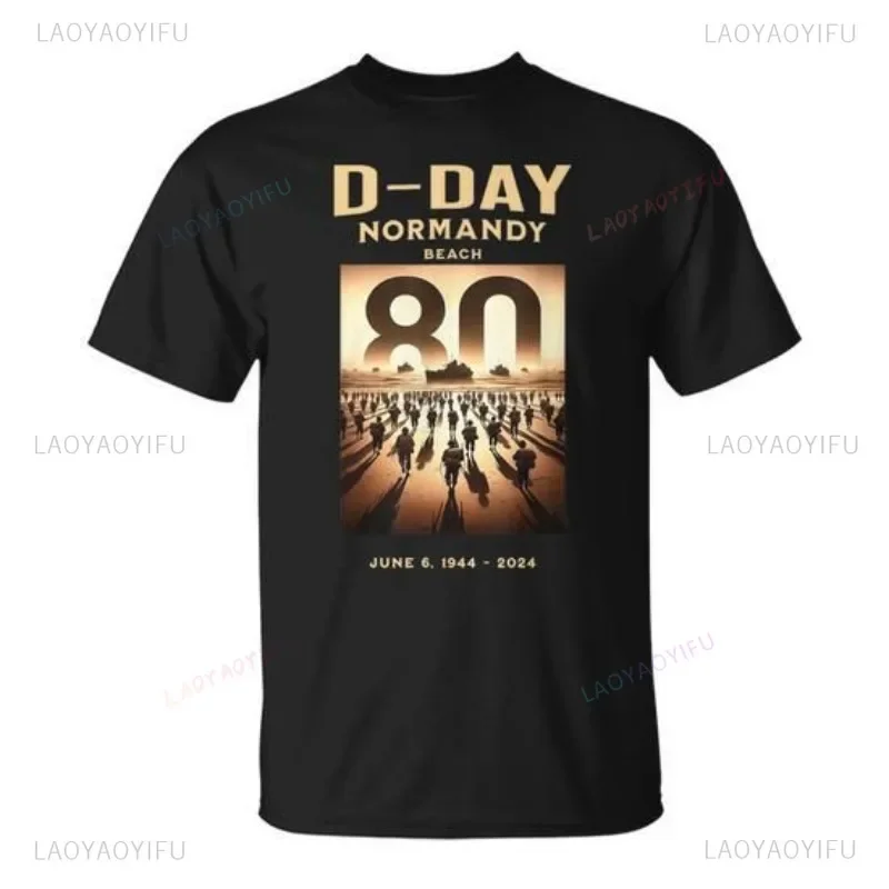 D Day 80th Anniversary Vintage 1944 2024 Normandy Landings Printing T-shirt Summer O-neck Short-sleev Casual Cotton Unisex Tees