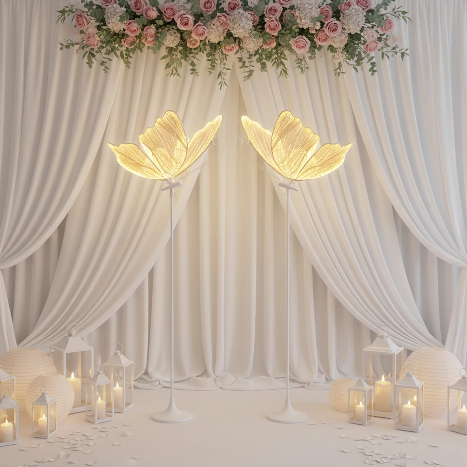 BYMAOCAR 2 قطعة مصباح أرضي على شكل فراشة LED مصباح سقف على شكل فراشة لحفلات الزفاف 57.5-70.1in ارتفاع قابل للتعديل #1