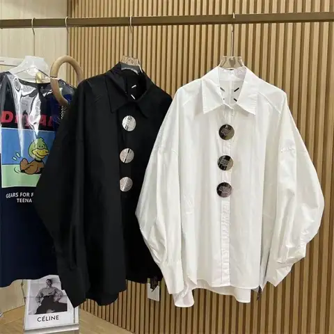 여성용 플러스 사이즈 L-4XL 솔리드 폴로 셔츠, 자수 단추 배트윙 슬리브, 여성용 블라우스, 2024 신상 용수철, 가을 레이디 탑, 150kg