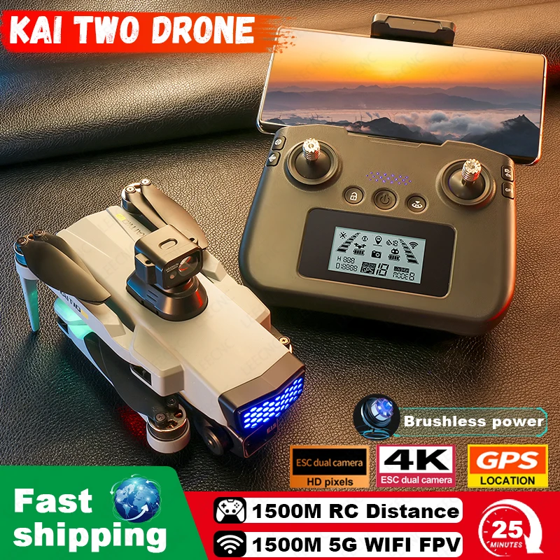 KAITWO PRO MAX Drone with 4K HD Camera 3-axis GPS Return Automatic Brushless Laser Obstacle Avoidance 5G FPV RC Quadcopter Toy