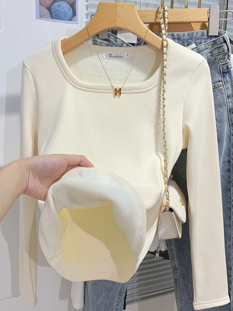 

Thiened Fce Женская база irt с квадратным воротником ort Sle Теплая облегающая осенне-зимняя внутренняя одежда Универсальный дизайн Self-Kept