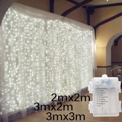 LED Curtain String Lights Battery Powered Wedding Fairy Light Garland For New Year Christmas Party Garden Patio Camping Decor