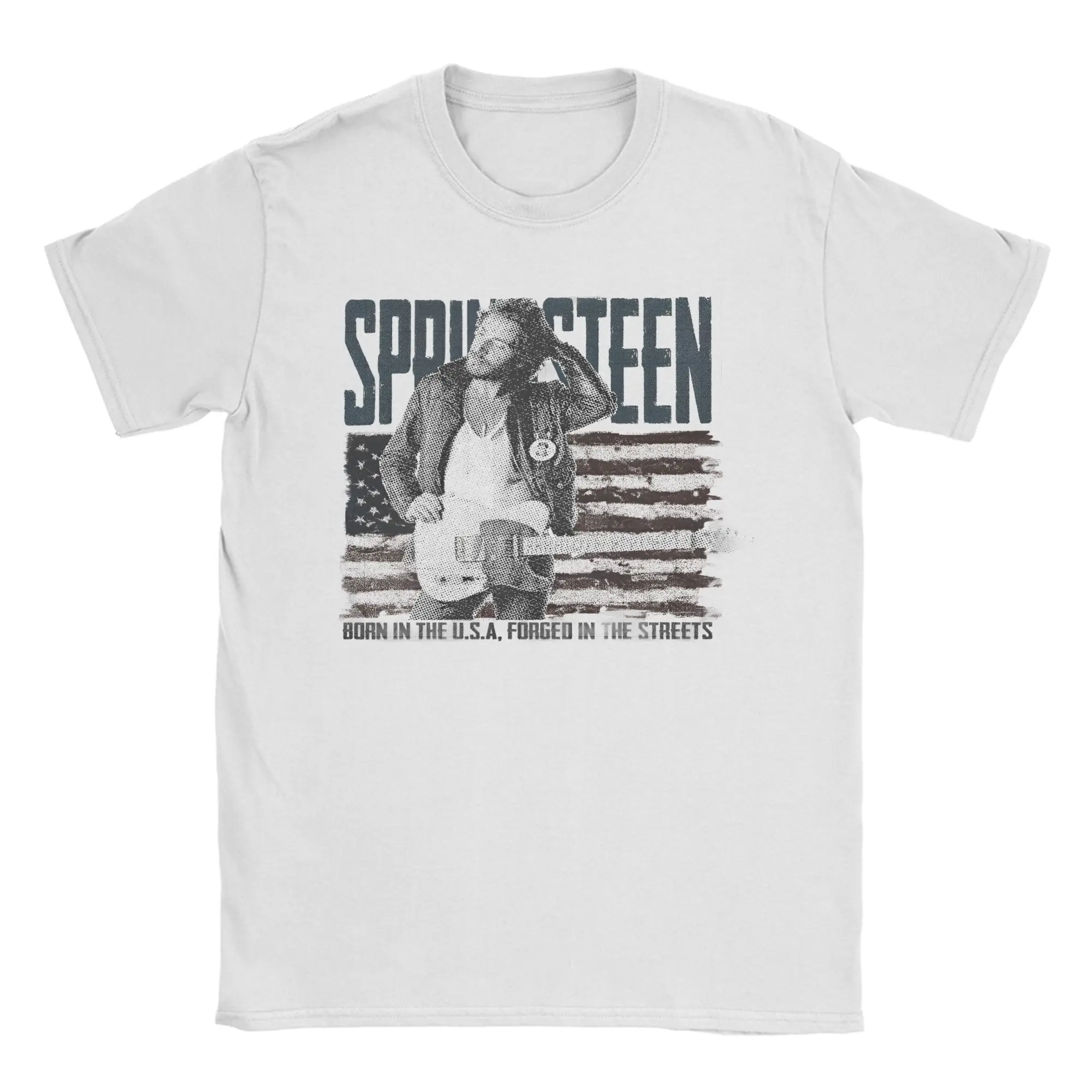 Priting Born in the USA Bruces Springsteens T-Shirt Men's 100%Cotton Short Sleeve O-neck Summer TopsTops