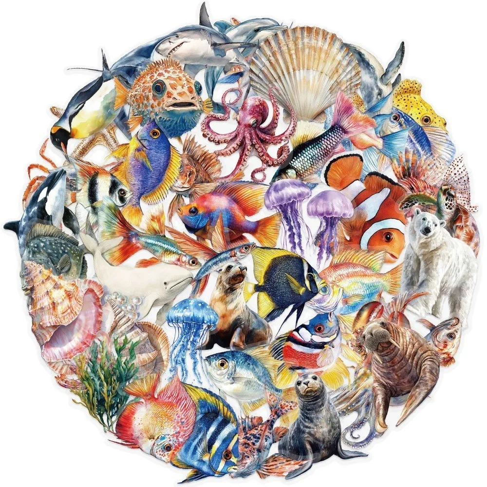 50Pcs Transparent PET Marine Creature Stickers Waterproof Clear Ocean Cartoon Decals for Journal DIY Decor Anime Worlds Store