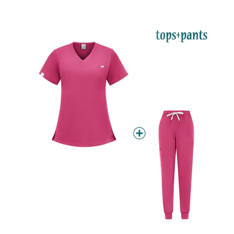 Ropa de trabajo para salón de belleza, uniformes quirúrgicos médicos para mujer, con bolsillos clínicos, Tops, Pantalones rectos, uniformes quirúrgicos de enfermería para médico de Spa