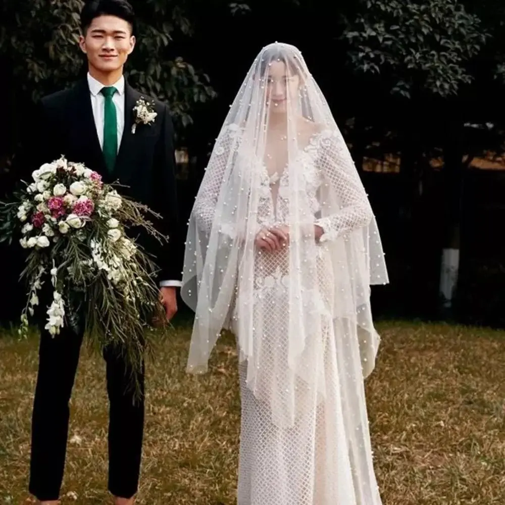 

Luxury White Bridal Veil Long Length Traditional Cathedral Veil Elegant Delicate Drop Veil Party
