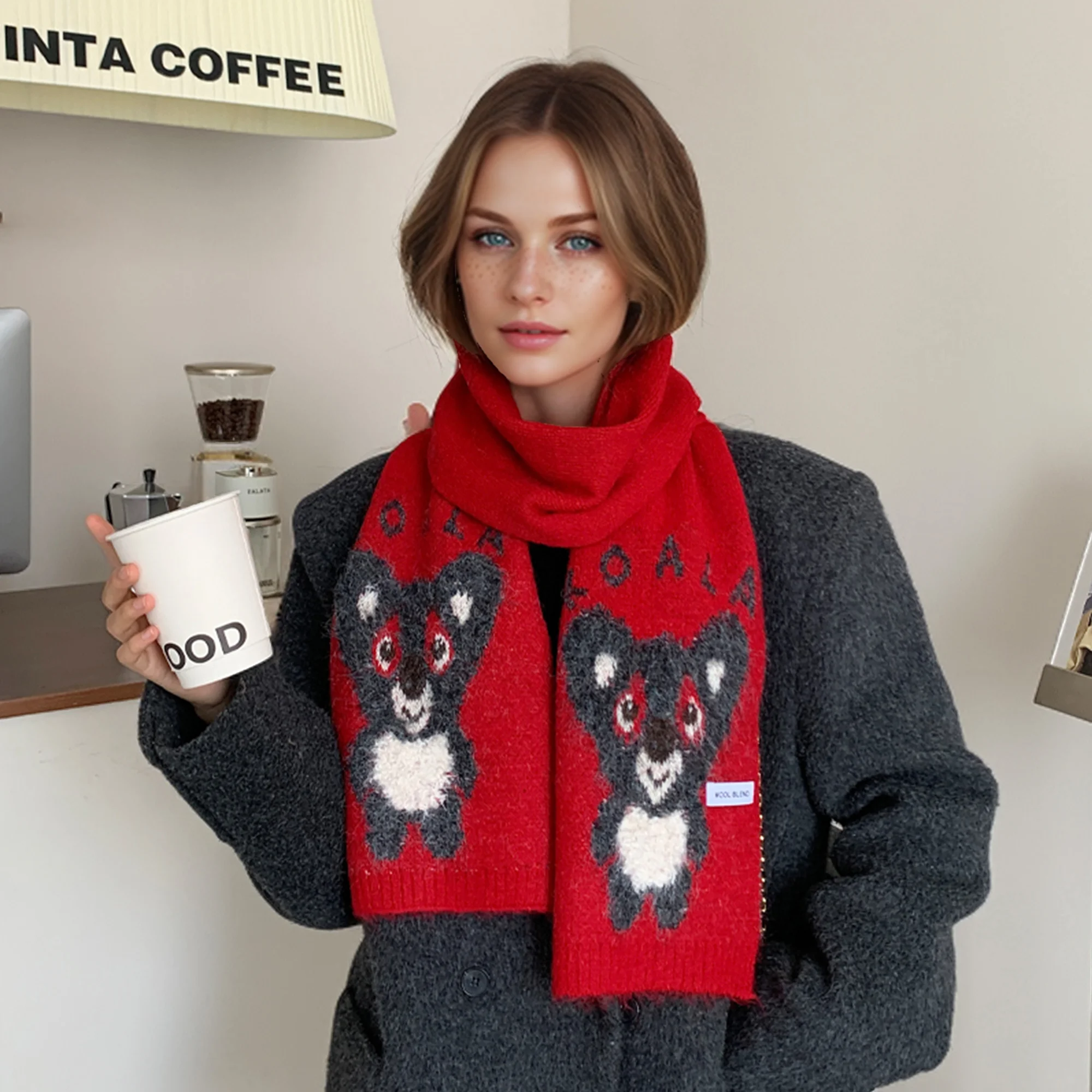 جديد محبوك وشاح من الصوف الخريف/الشتاء في الهواء الطلق المرأة الكرتون كوالا موضة متعددة الوظائف السفر سميكة الرقبة الدافئة #6