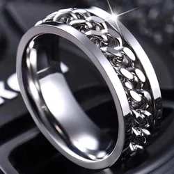 Classic Rotatable Chain Rings For Women Men Gothic Titanium Steel Spinner Ring Chain Ring Men Bottle Opener Ring Fashion Jewelry