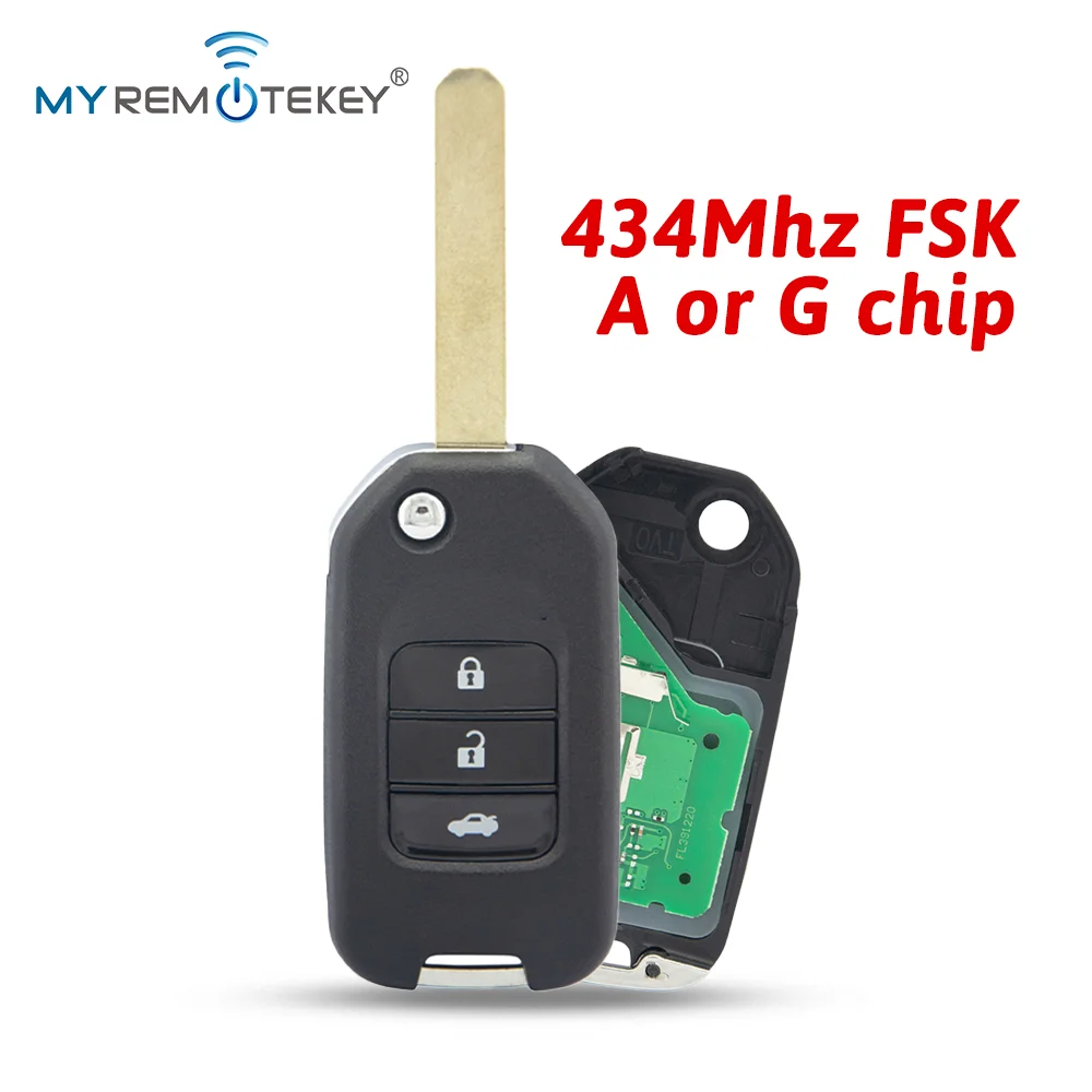 MYREMOTEKEY Flip remote key 434Mhz FSK ID47-Hitag 3-PCF7961 for Honda Civic HR-V CR-V Accord Jade Crider Odyssey