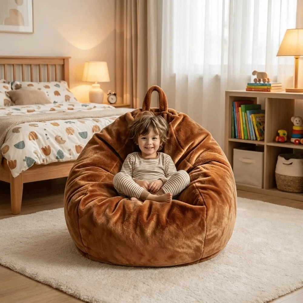 Comfortable Fabric Bean Bag Chair Cover No Filling Removable Lazy Sofa Cover Washable Soft Storage Bag Living Room