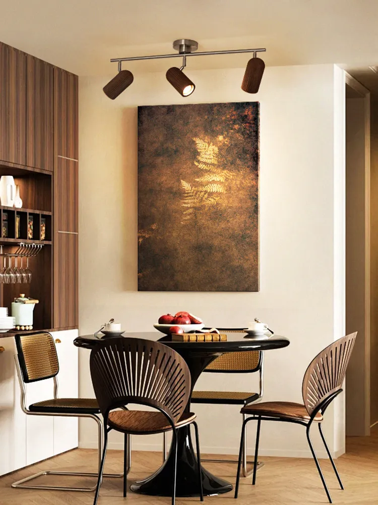 Wooden Ceiling Lamp Track 3-head Surface-mounted LED Spotlight Dining Room Living Room Interior Decoration Lighting Fixtures