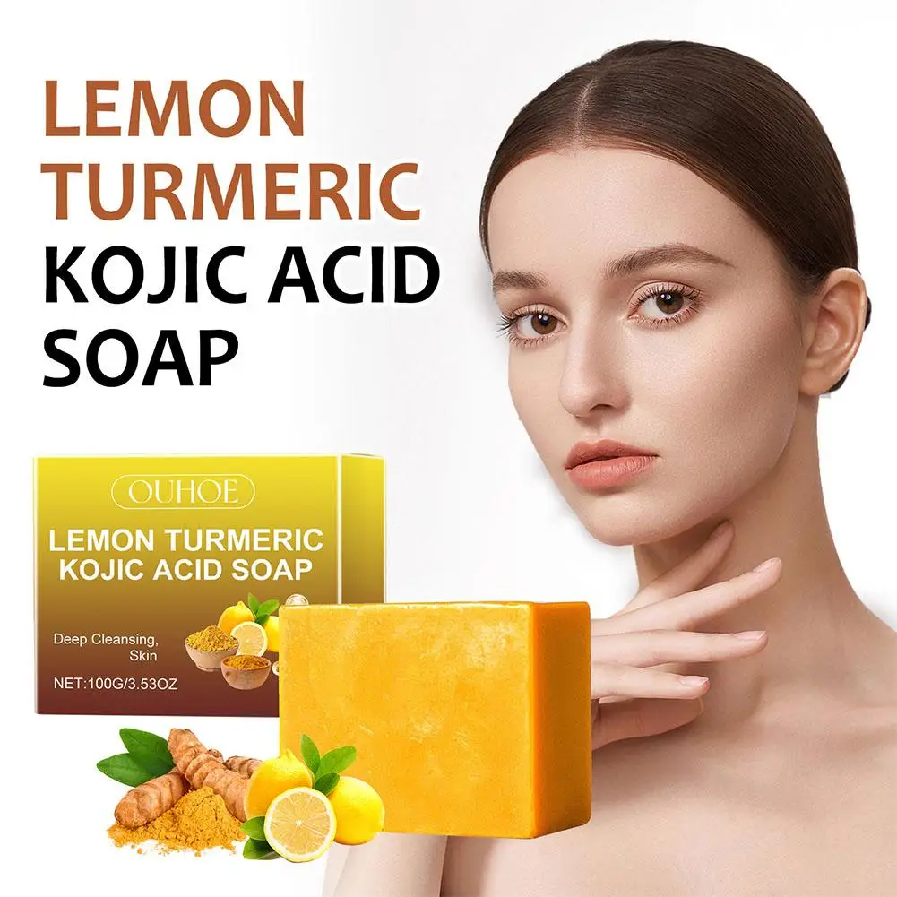 100g Lemon Turmeric Kojic Acid Soap For Lighten Brighten Skin Reduce Black Spot Clean Face & Body Skin Care