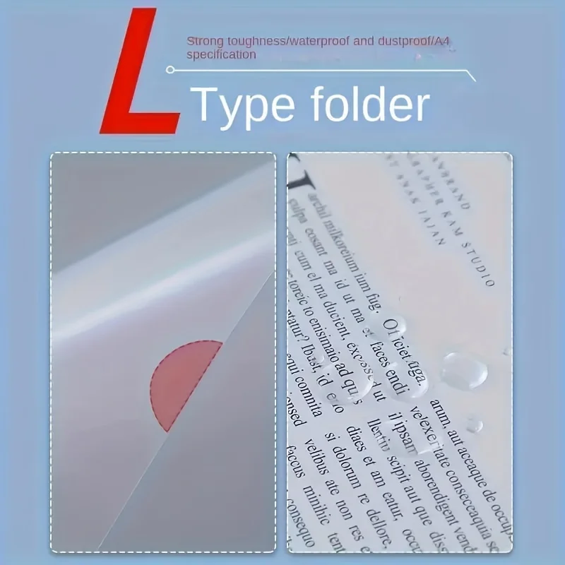 10 Pcs L-shaped folder plastic PP transparent single-page folder A4 two-page set office document storage and organization