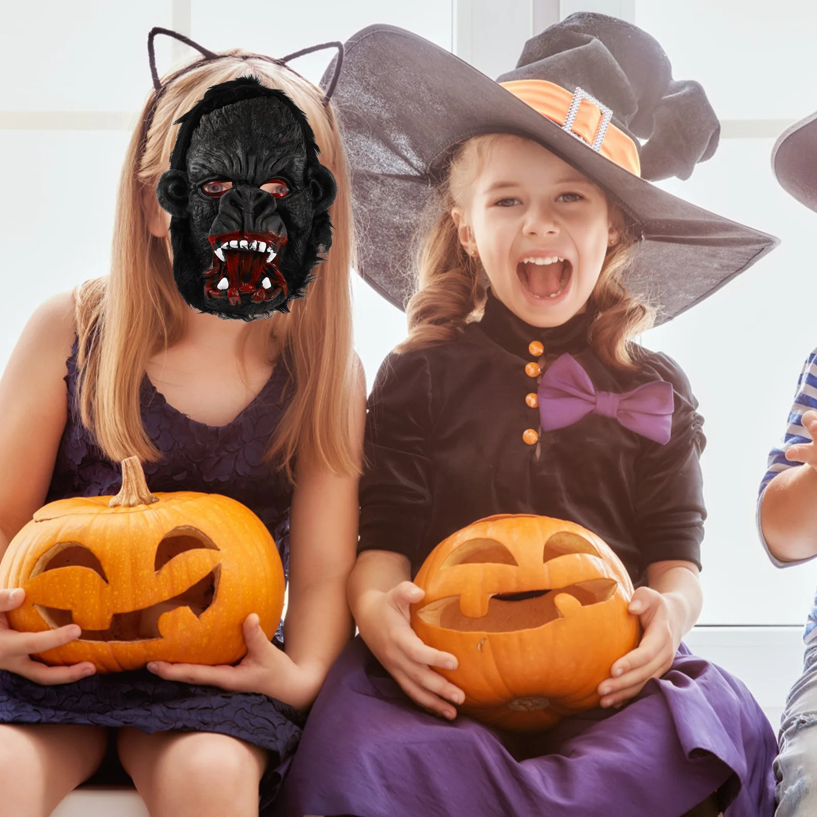 

Gorilla Mask Latex Halloween Costume Party Scary Gloves Premium Comfortable Masquerade Trick Treat Fun Gift Family