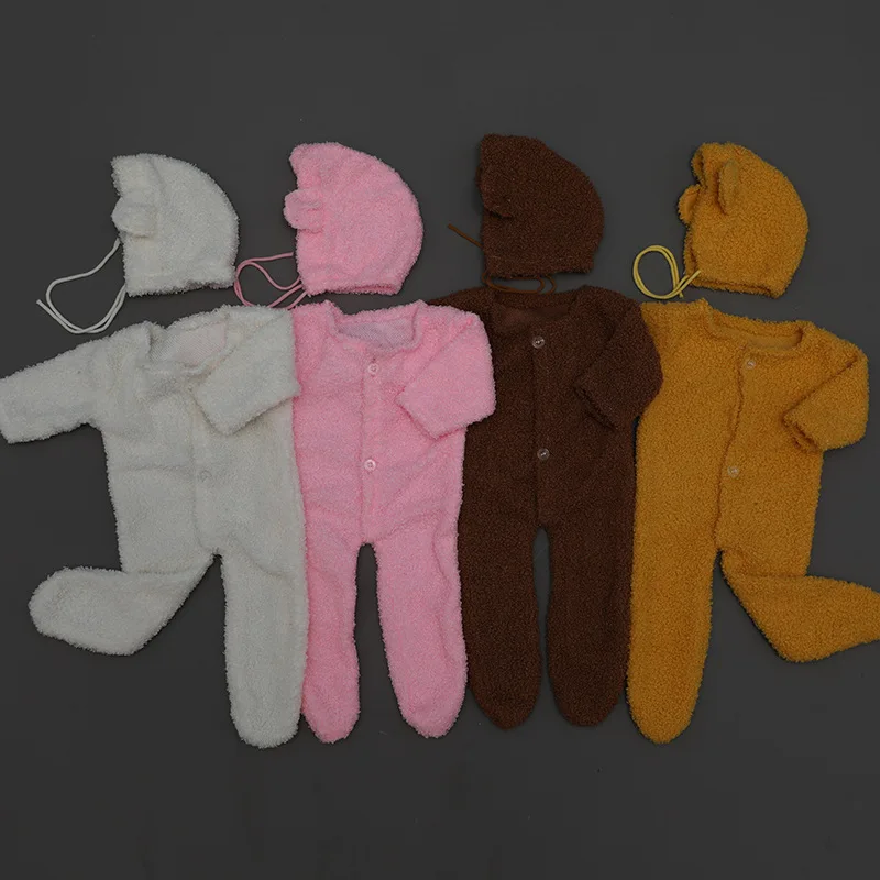 Newborn Photo Prop Bear Romper for Boy Girl Cute Cartoon Fall Knitted Baby Photography Outfit Infant Photoshoot Onesie Outfit
