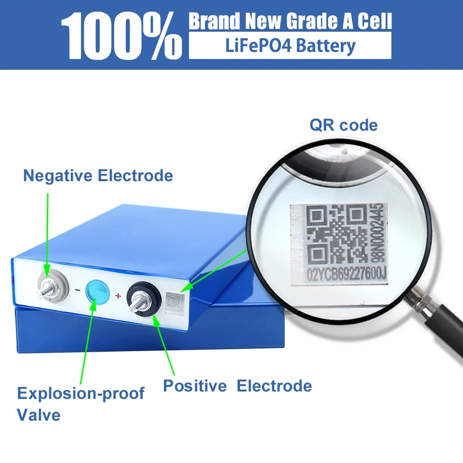 A bateria de EVE LiFePO4, classifica uma pilha recarregável, barradores livres para a energia solar, bloco da bateria de lítio de DIY, 3.2V, 105Ah,