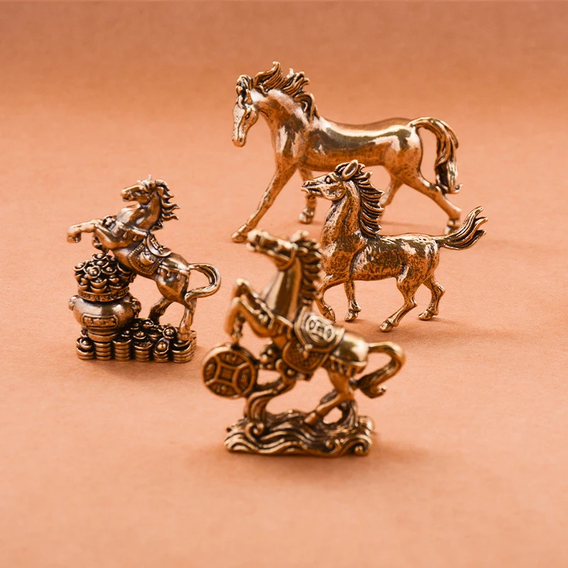 

Brass Horse Step On Coins Lucky Statue Feng Shui Desk Ornament Zodiac Animal Figurines Miniatures Pure Copper Crafts Collections