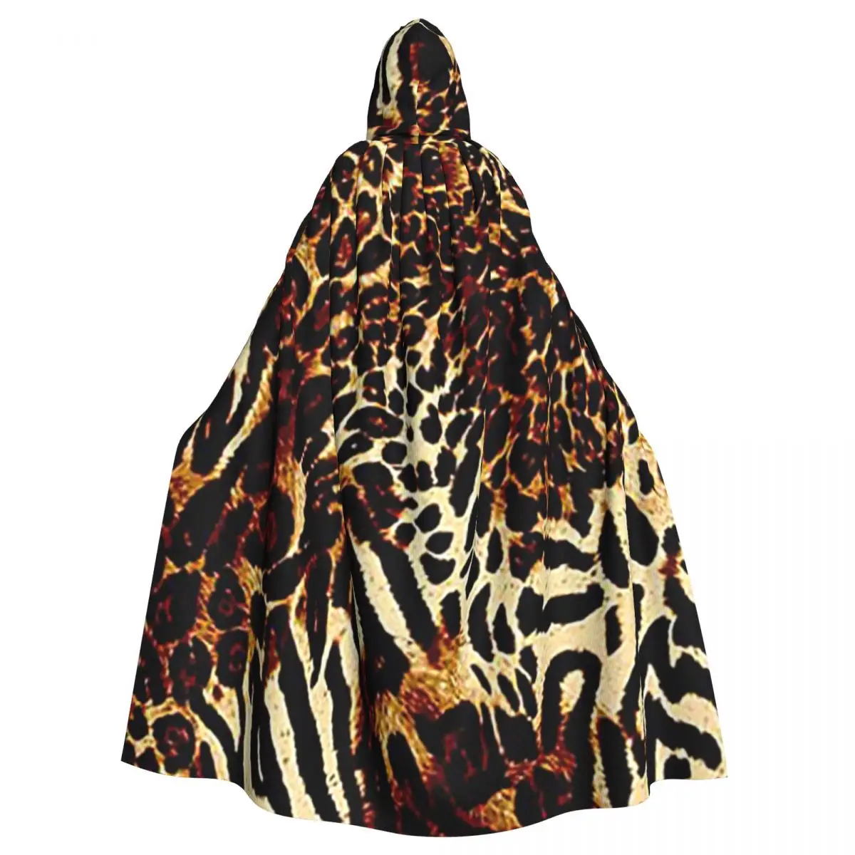 leopard skin Long Hooded Cloak Witch Medieval Costume Cosplay Cape HalloweenParty Adult Unisex