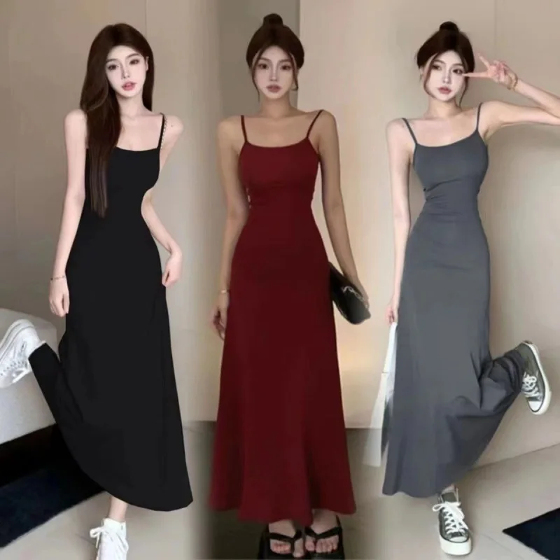 

Dress Women A-line Minimalist Solid All-match Backless Elegant High Waist Leisure Popular Korean Style Female Tender Summer Cozy