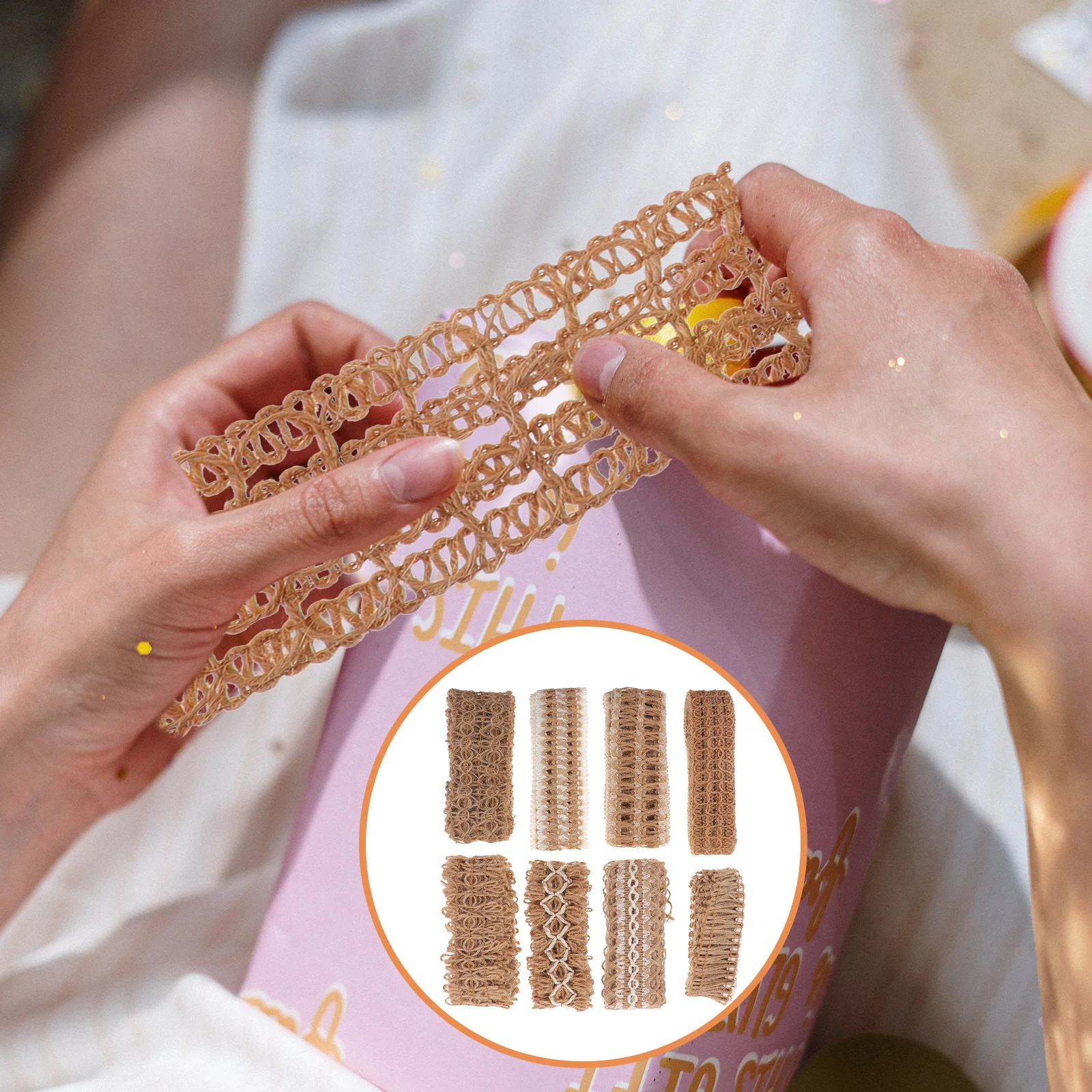 

8 Rolls Burlap Ribbon Jute Weaving Craft Tape For Diy Gift Wrapping Decorative Present Supplies Multi-Function Wear-Resistant