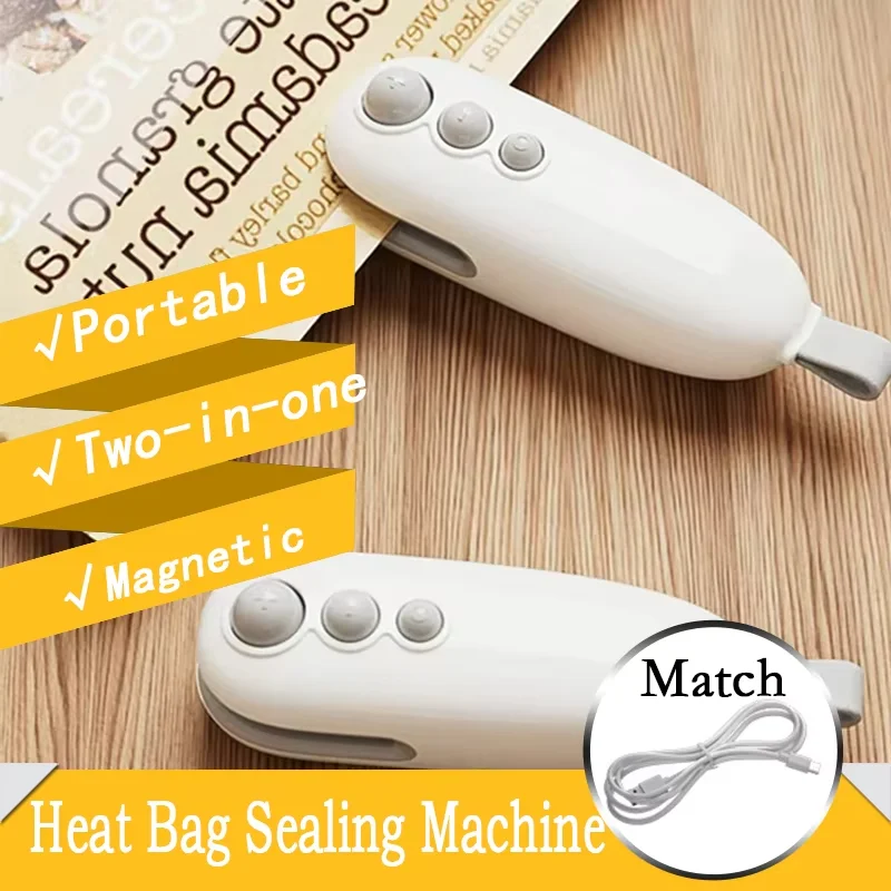 2 in 1 Mini Magnetic Little Monster Bag Sealing Machine Portable Home Snacks Packaging Heat Vacuum Sealer Rechargeable Bag Clip