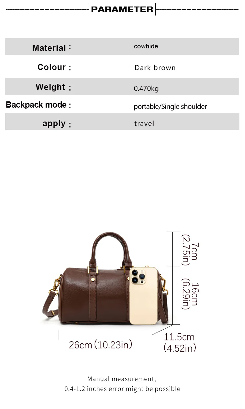 Aidrani Damenhandtasche aus echtem Leder mit Schultergurt – Crossbody, zylindrische, kissenförmige Aufbewahrungstasche für eine Schulter – Detail 4