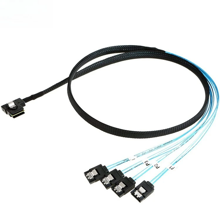 Mini SAS 8087 Left Bend To 4SATA180 Degree 12G High Speed Server Cable Length Optional 0.5M 1M
