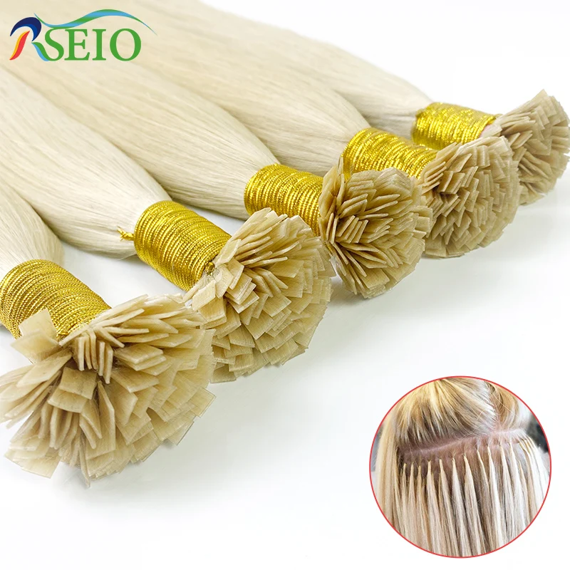 

RSEIO Straight Flat Tip Hair Extensions 100% Real Human Hair Fusion Hair Extensions Brown Blonde Color 14-24inch 1g/Strand