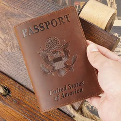 Genuine Leather Passport Cover for United States of America Solid Credit Card Holder Business Passport Case Unisex Travel Wallet