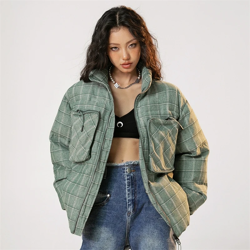 Women Oversize Winter Ski Jacket Men Plaid Short Down Jackets Man Winter 2023 Women\'s Winter Parka Unisex Plus Size Down Coats