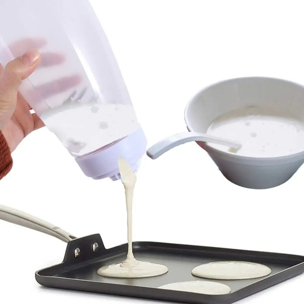 Tragbare Teigmischflasche aus Kunststoff, DIY-Waffel-Spender mit Mixerball, umweltfreundlicher Creme-Verteiler für Gebäck