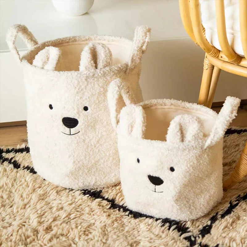 Children Room Storage Basket Cute Teddy Bear Folding Basket for Laundry Toys Soft Sherpa Sundries Storage Bag Organizer