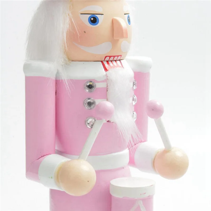 30cm Pink Wooden Nutcracker Solider Figurine White Hair Rhinestone Inlaid Puppet Nutcracker Soldier Doll Toy Ornament,1 ST