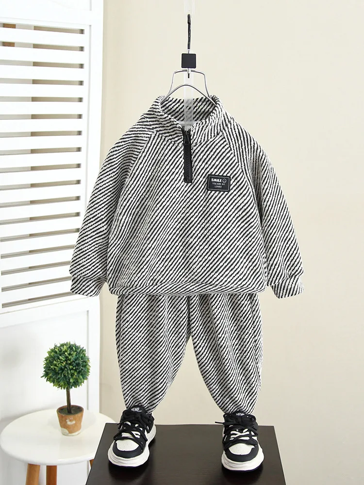 Fashion Outfit Baby Boy Clothes Set Kids Boy Half Zip Jacket+Pants 2PCS Set Cute Toddler Sports Set Children's Tracksuit 90-150