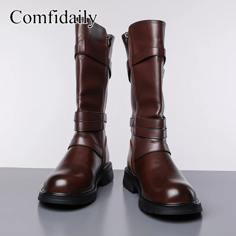 

Thick Soled Retro Belt Buckle Men Long Boots Autumn and Winter New Styles Thick and Comfortable Western Knight Boots
